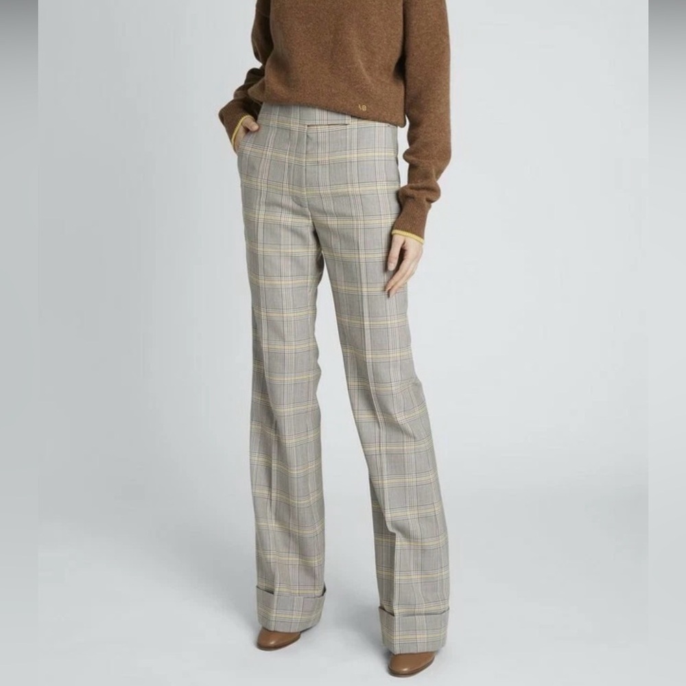 NWT Victoria Beckham Plaid Flare Pants - Beige and Cream